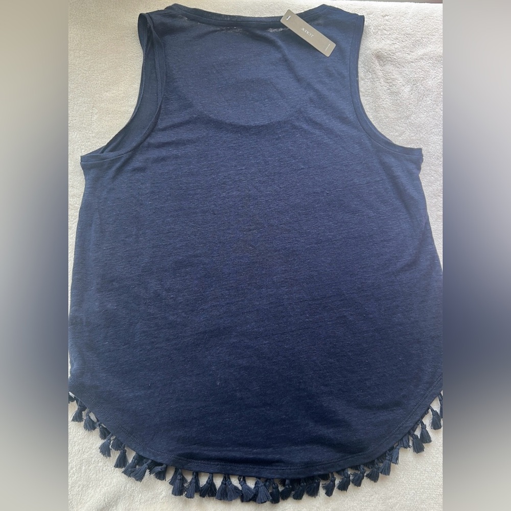 J.Crew Women’s Navy Blue L 100%Linen Sleeveless Tank Top with Tasseled Hem - Picture 2 of 7